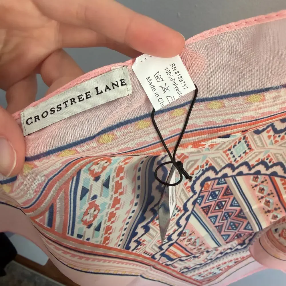 Crosstree Lane Pink Blue Geometric Pattern Wrap Scarf No Size NWT 90s Cape